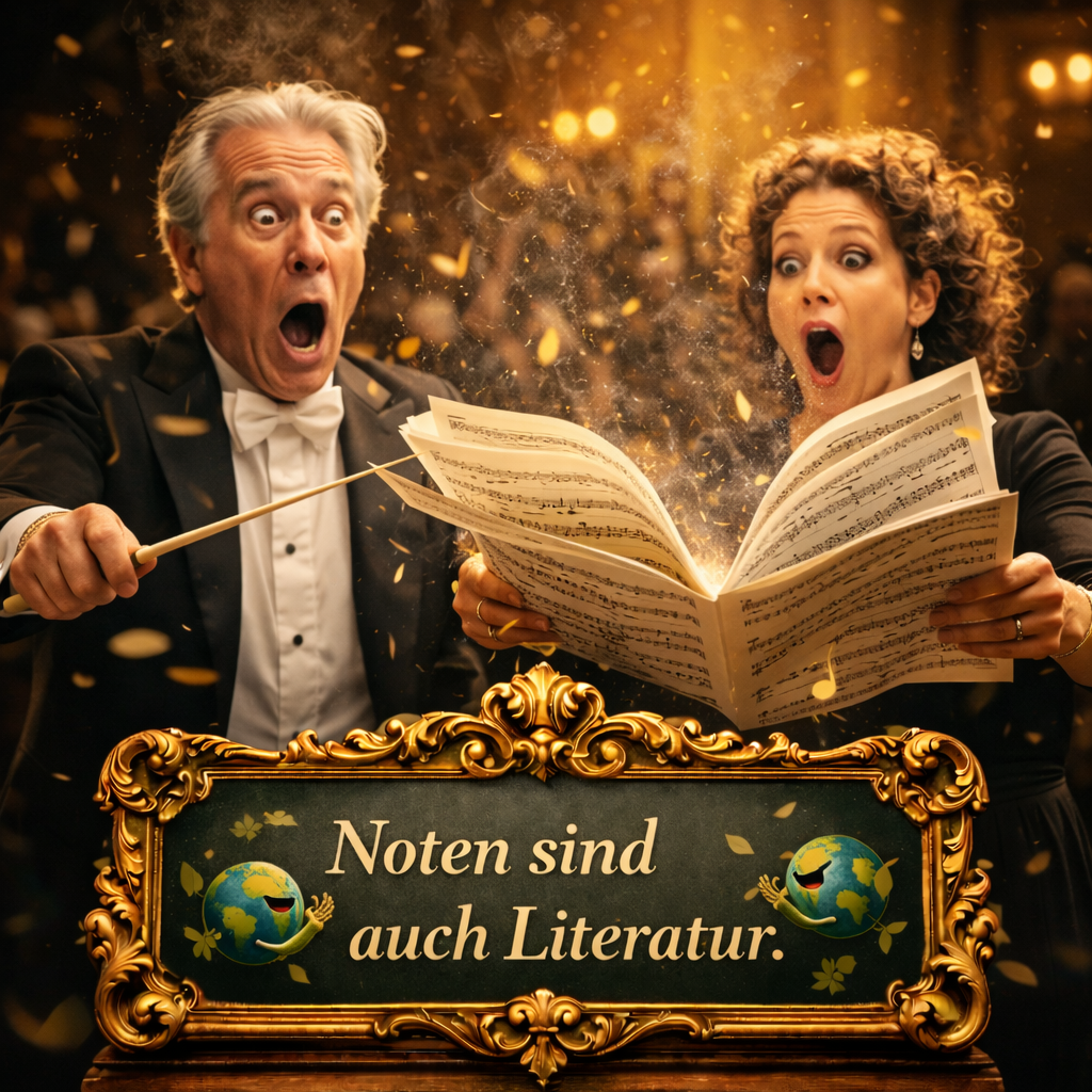 Humorvolles Musikmoment zum Welttag des Buches mit Noten als musikalische Bestseller